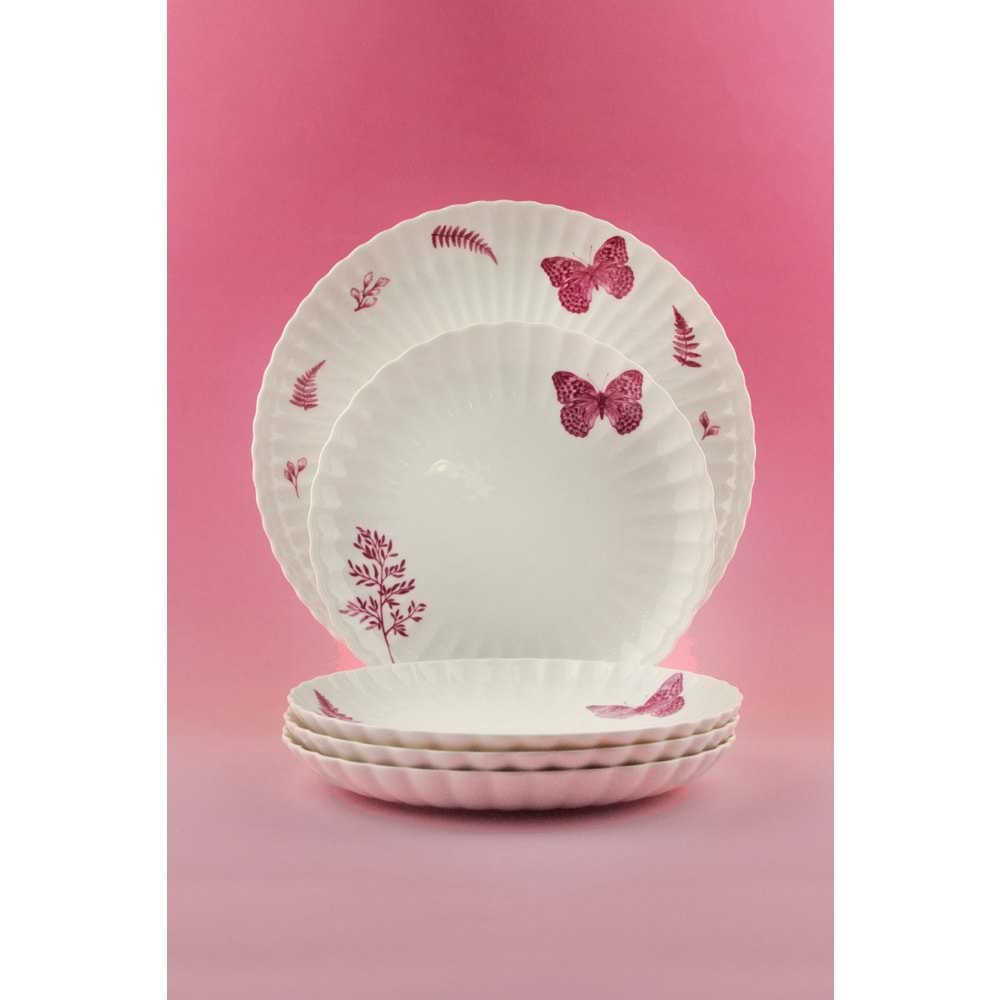 Pembe kelebek 5 parça pasta takımı