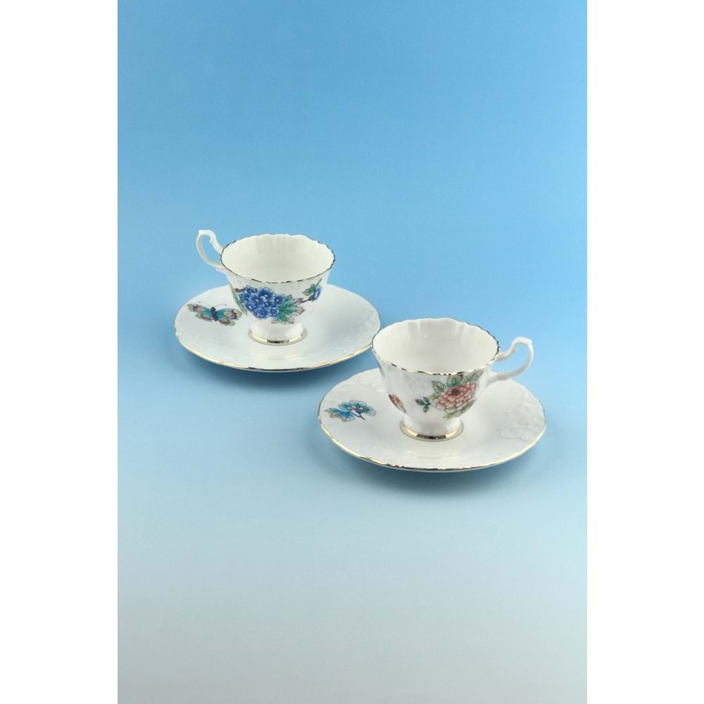 Renkli çiçek buketi 2 kişilik kahve fincan takımı