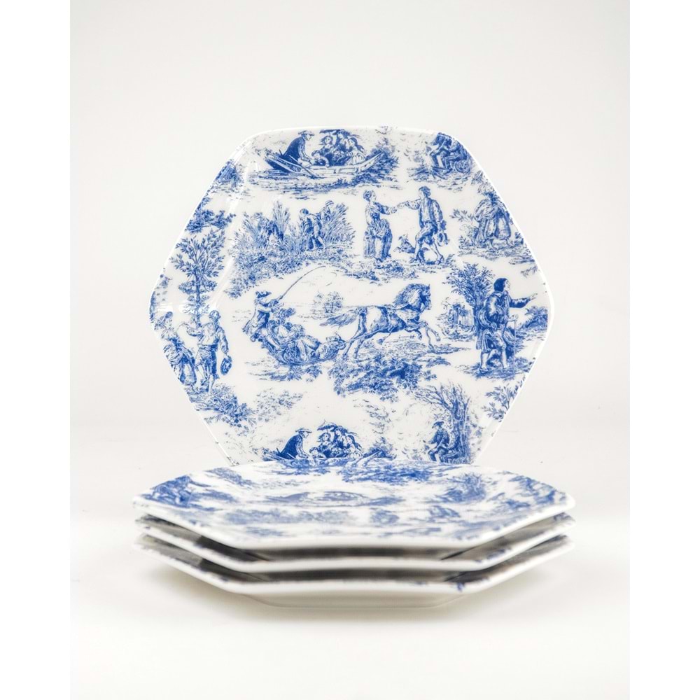 Mavi İngiliz 4 parça porselen tatlı/kurabiye tabağı