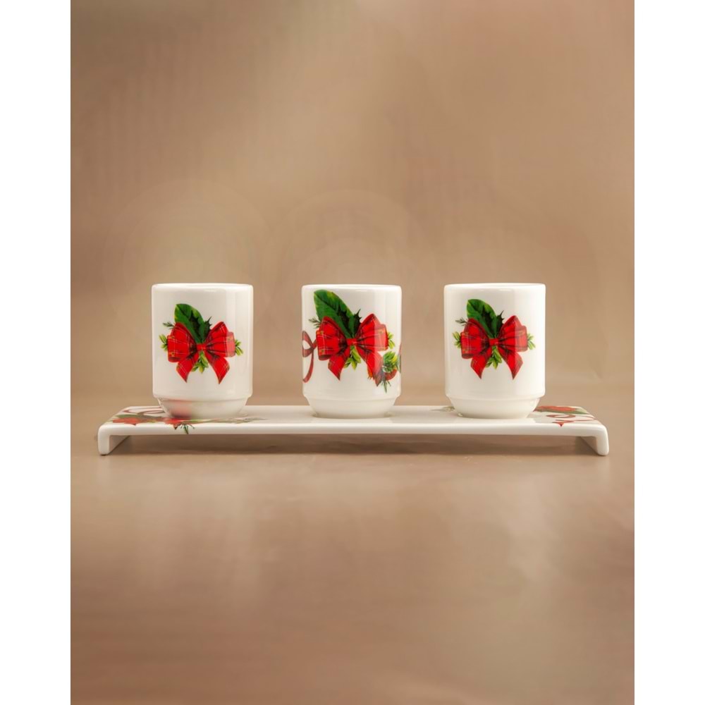 Red bow üçlü porselen standlı mumluk