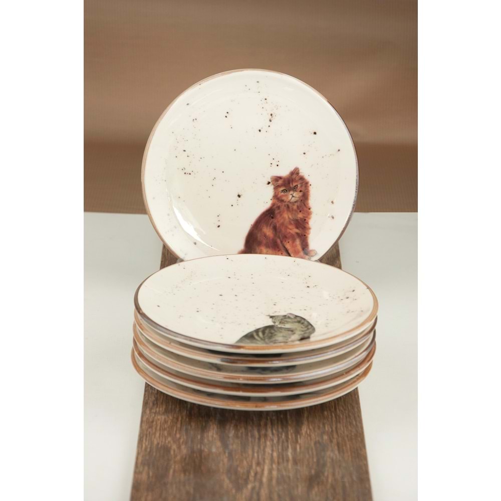 Kediler 6 parça porselen pasta tabağı