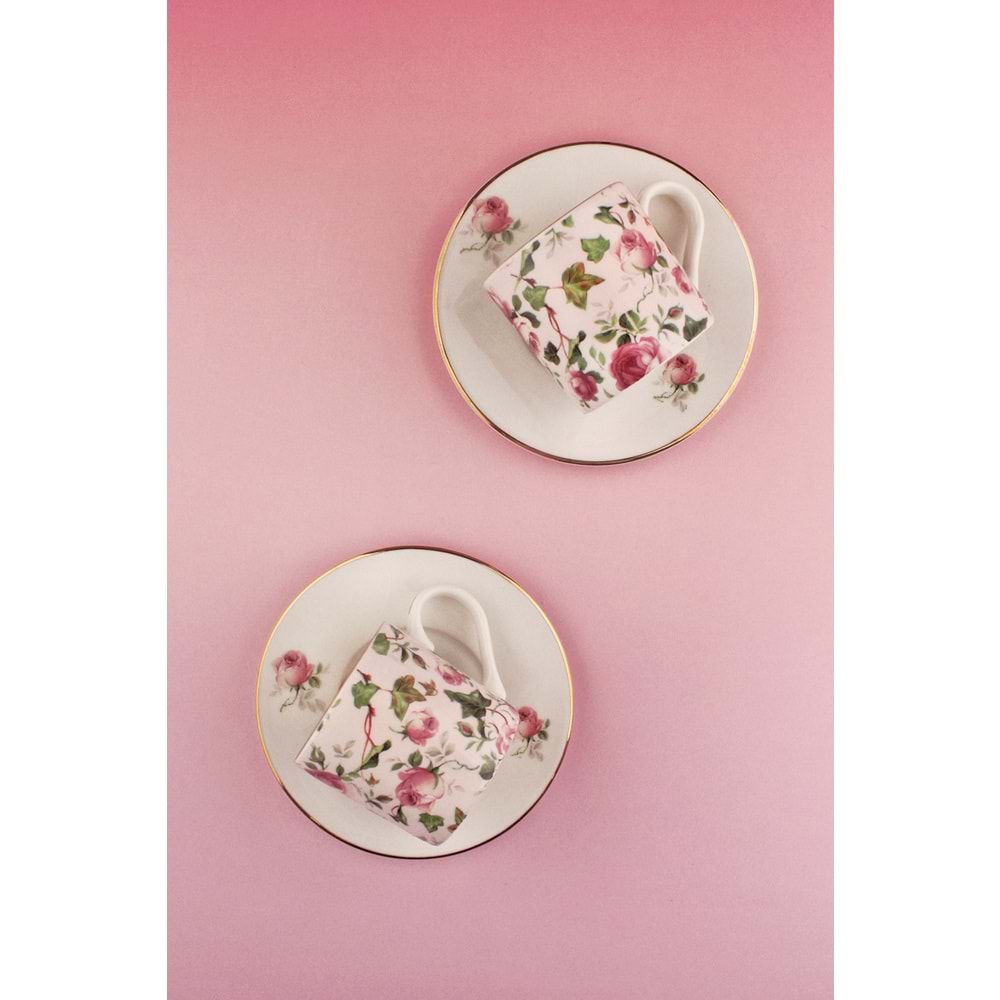 Pink ivy gold 2 kişilik kahve fincan takımı