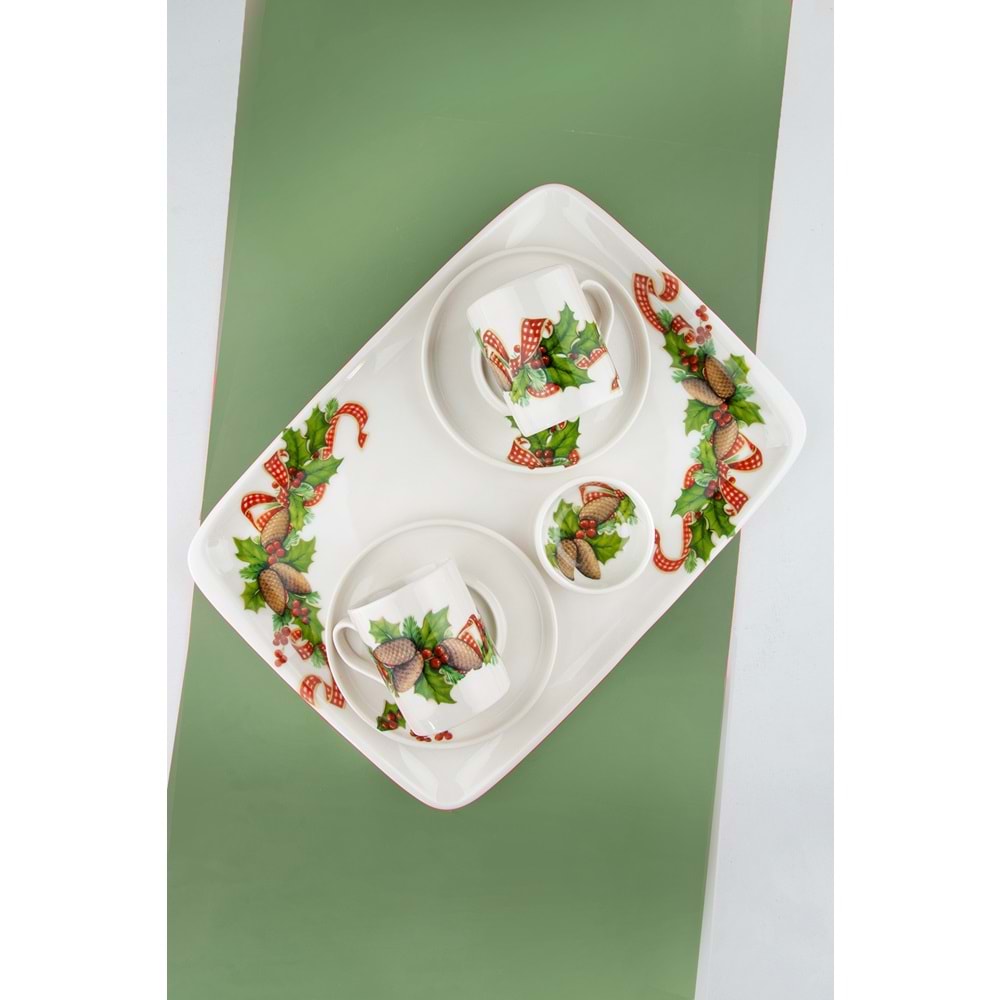 Christmas cones porselen tepsili 2 kişilik kahve fincanı & lokumluk