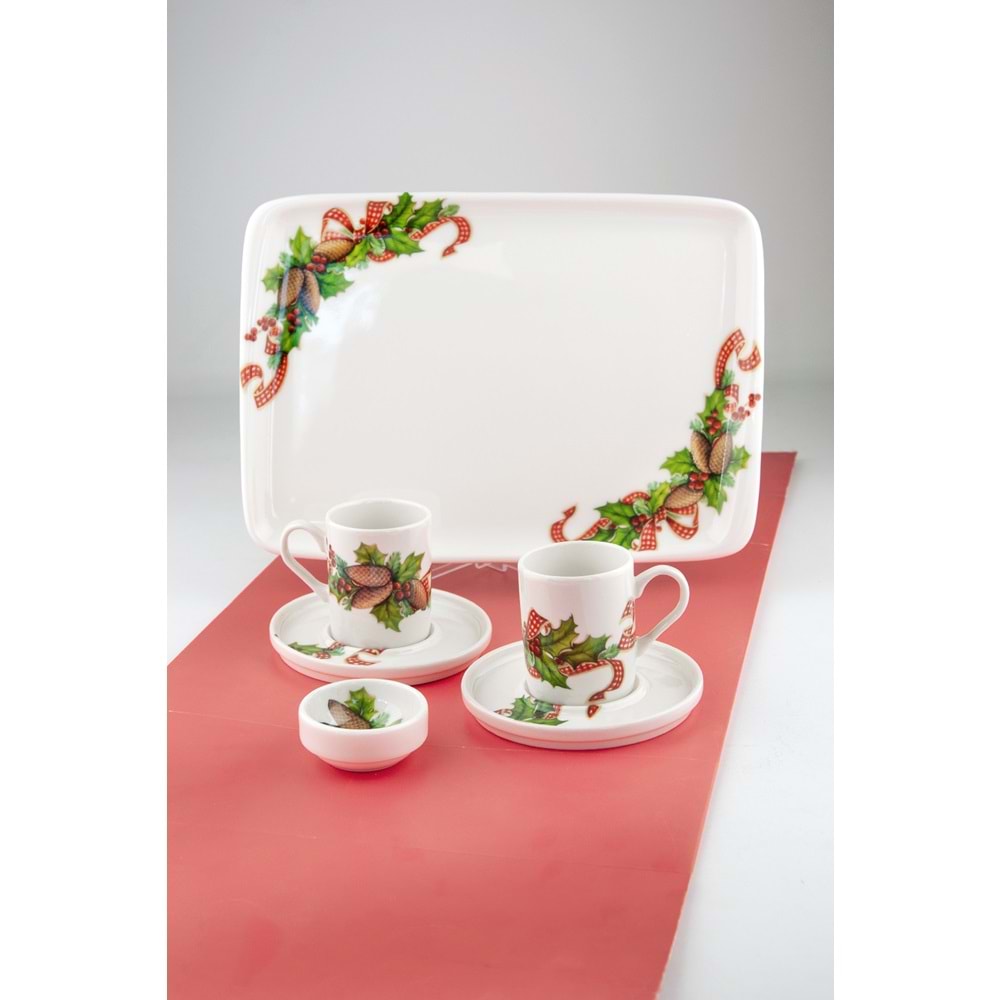 Christmas cones porselen tepsili 2 kişilik kahve fincanı & lokumluk