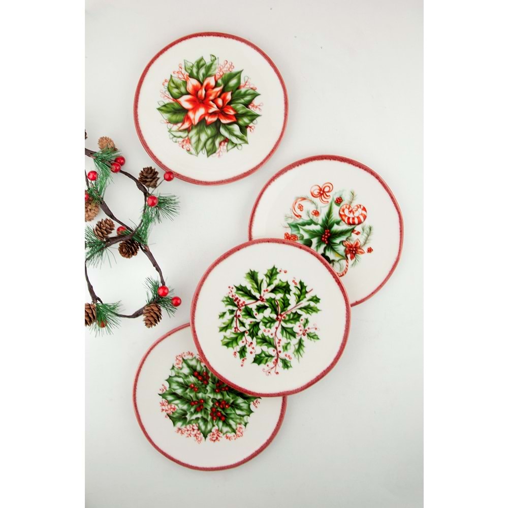Winterberry 4 parça porselen pasta tabağı