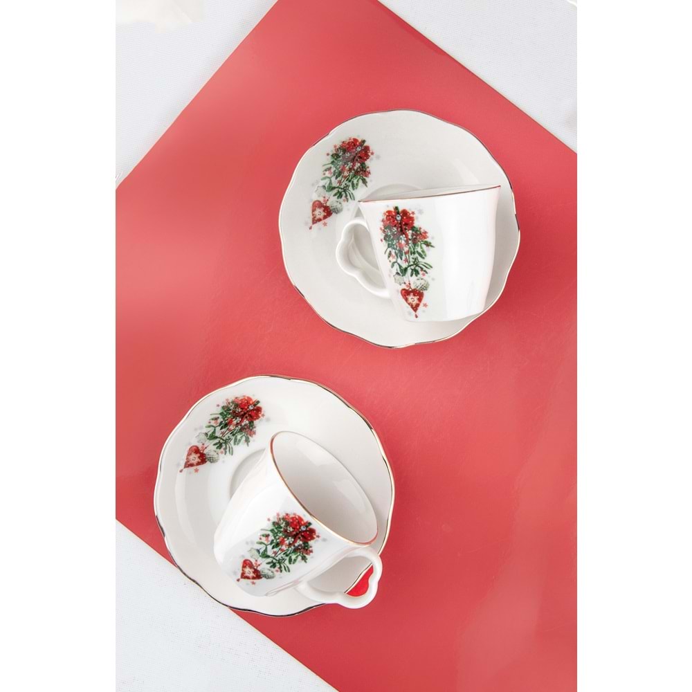 Christmas love altın yaldızlı iki kişilik kahve fincan takımı
