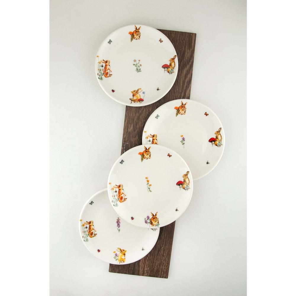Tavşan 4 parça porselen pasta tabağı
