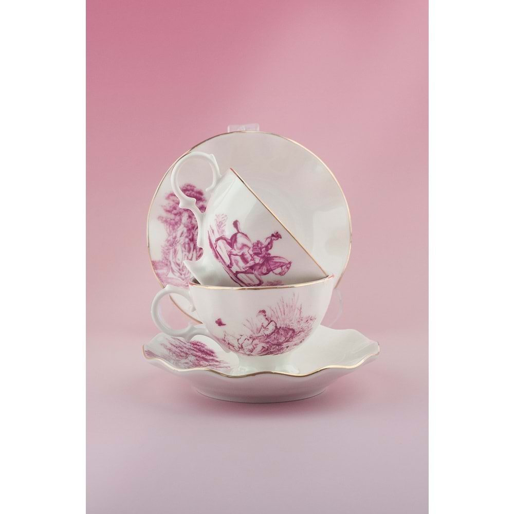 Royal pembe altın yaldızlı 2 kişilik kahve fincan takımı