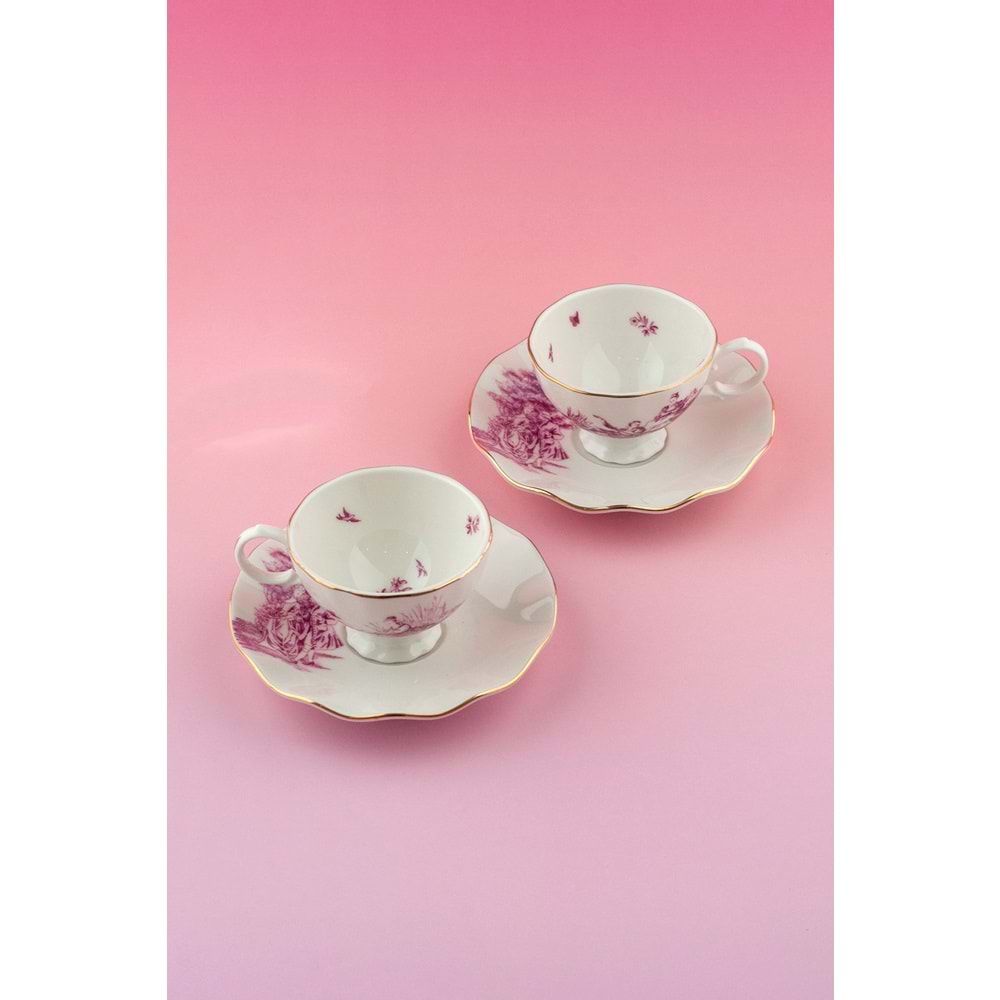 Royal pembe altın yaldızlı 2 kişilik kahve fincan takımı