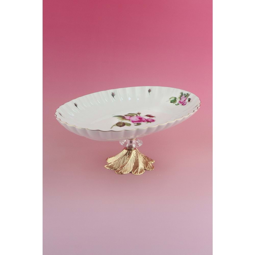 Pink rose gold metal ayaklı oval tabak