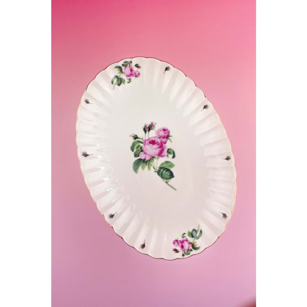 Pink rose gold metal ayaklı oval tabak