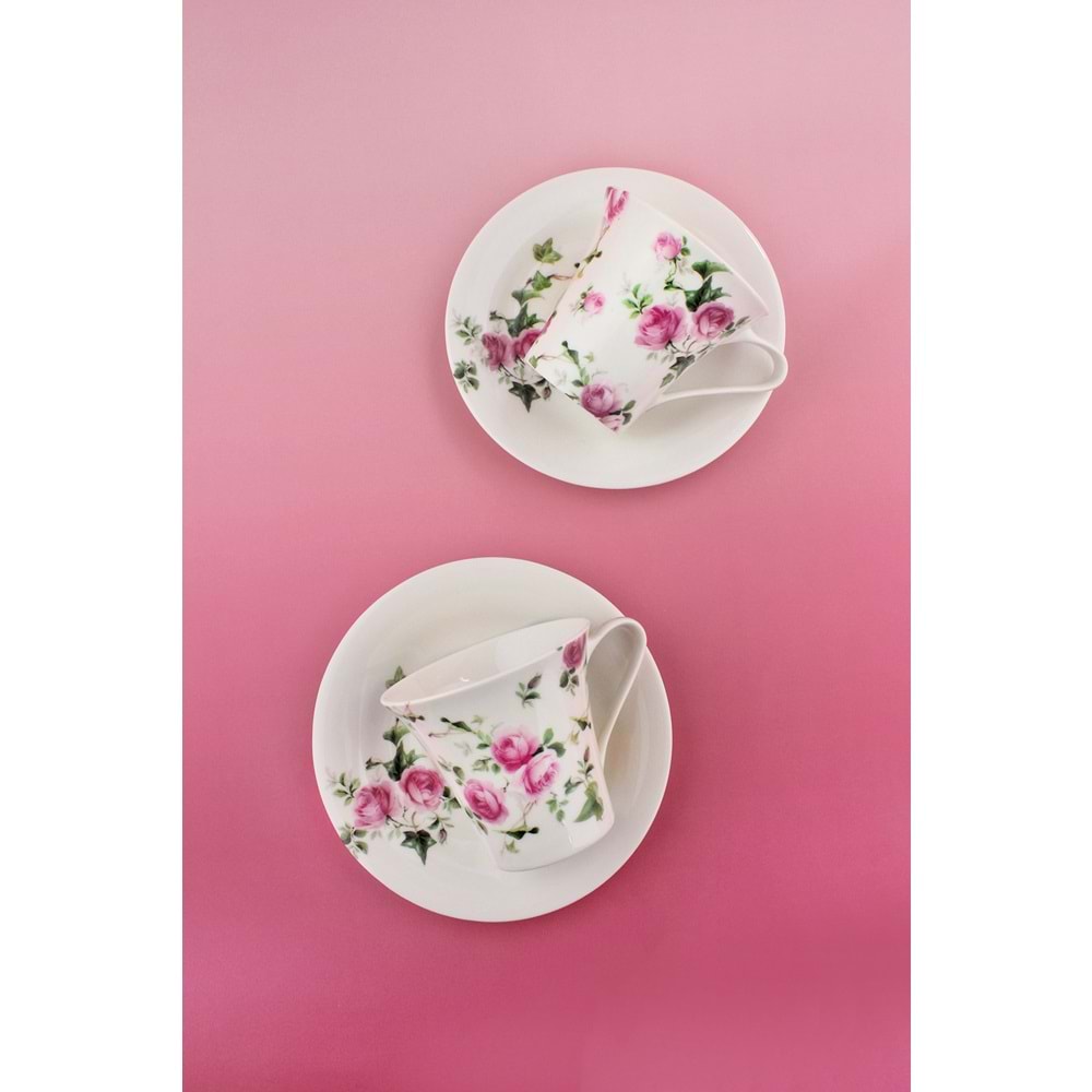 Pink ivy rose altın yaldızlı 2 kişilik çay fincan takımı