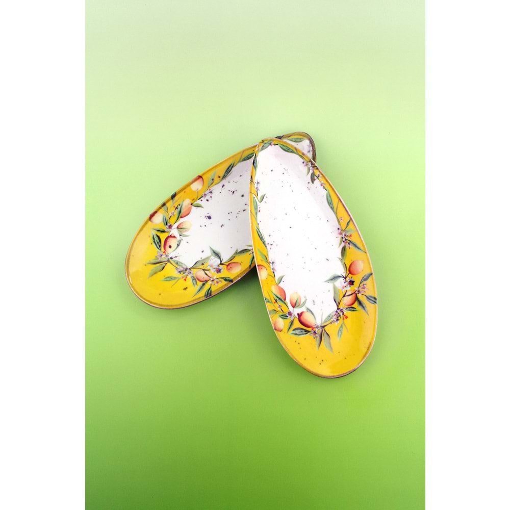 Limon çiçeği 2 adet porselen kayık tabak
