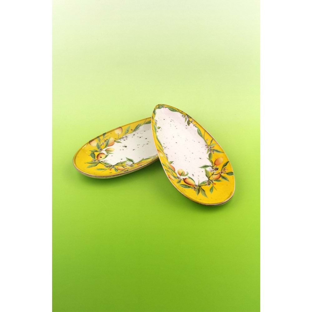 Limon çiçeği 2 adet porselen kayık tabak