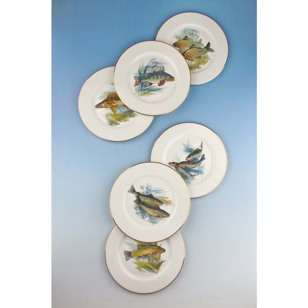 Fish altın yaldızlı 6 kişilik porselen Pasta Tabağı