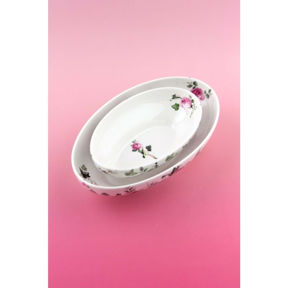 Pink ivy rose 2 boy porselen derin kayık tabak