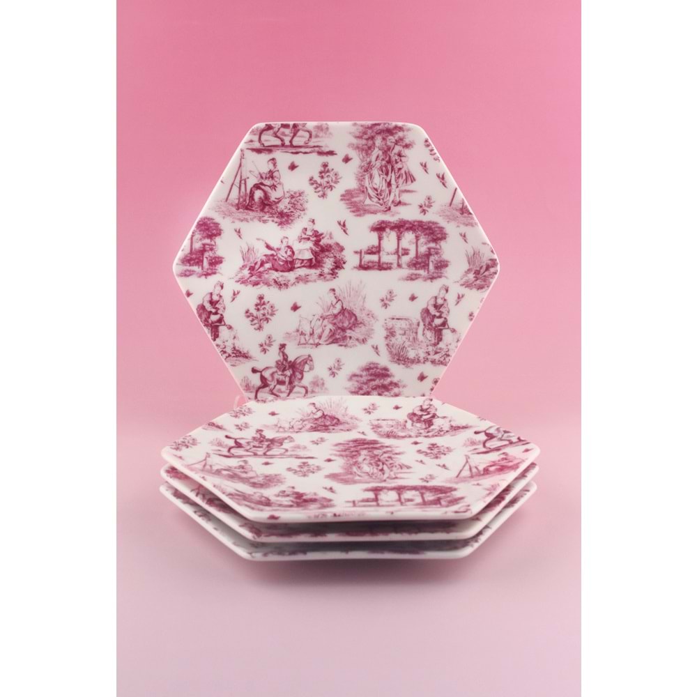 Royal pembe 4 parça porselen tatlı/kurabiye tabağı