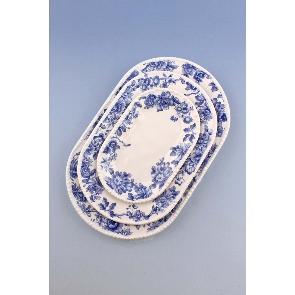 İnci serisi blue blanc 3 boy porselen kayık tabak