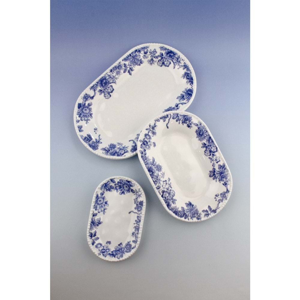 İnci serisi blue blanc 3 boy porselen kayık tabak