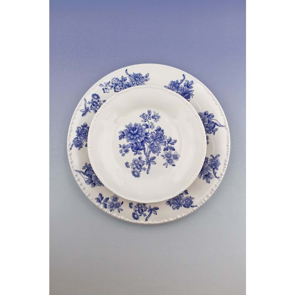 İnci serisi blue blanc 5 parça porselen pasta takımı