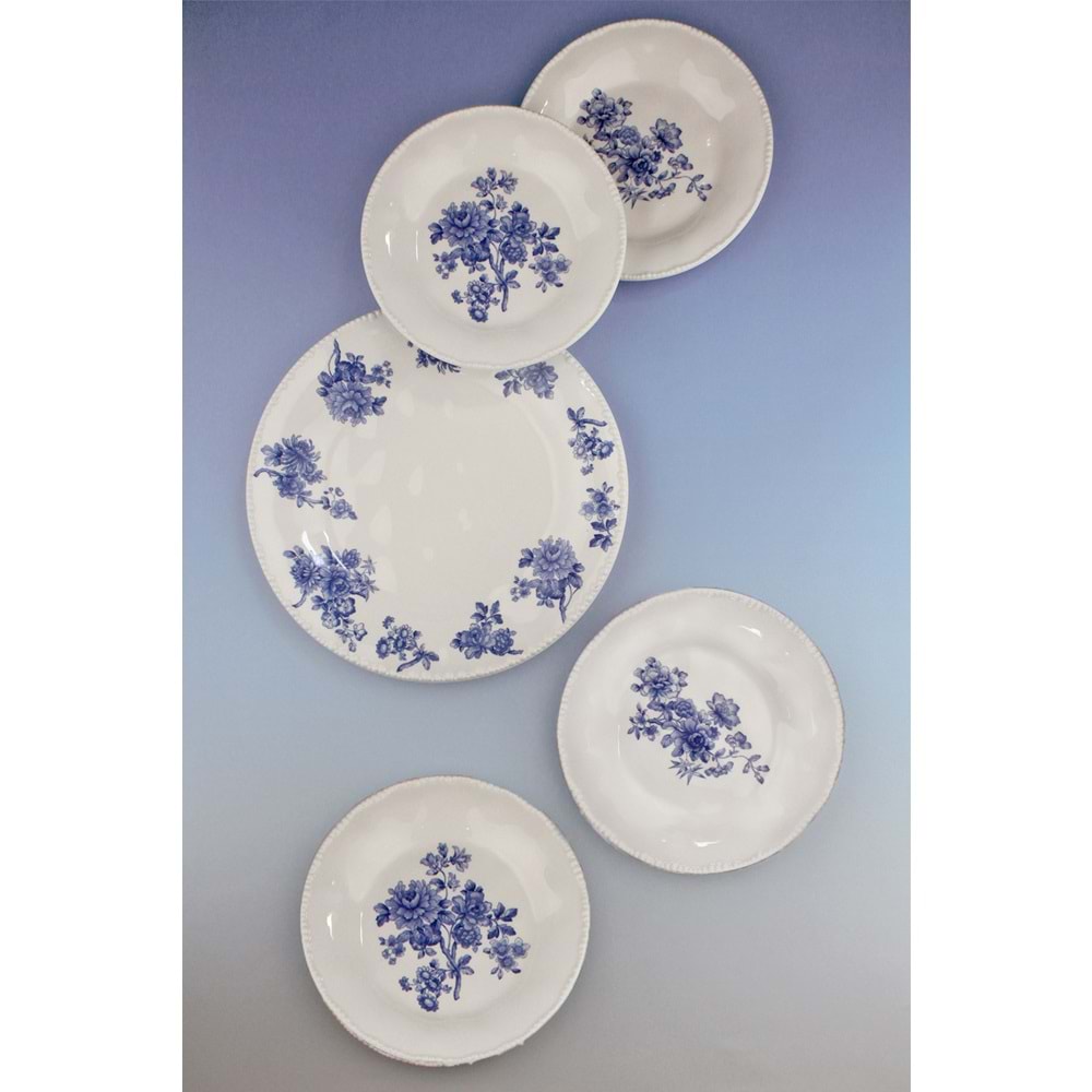 İnci serisi blue blanc 5 parça porselen pasta takımı