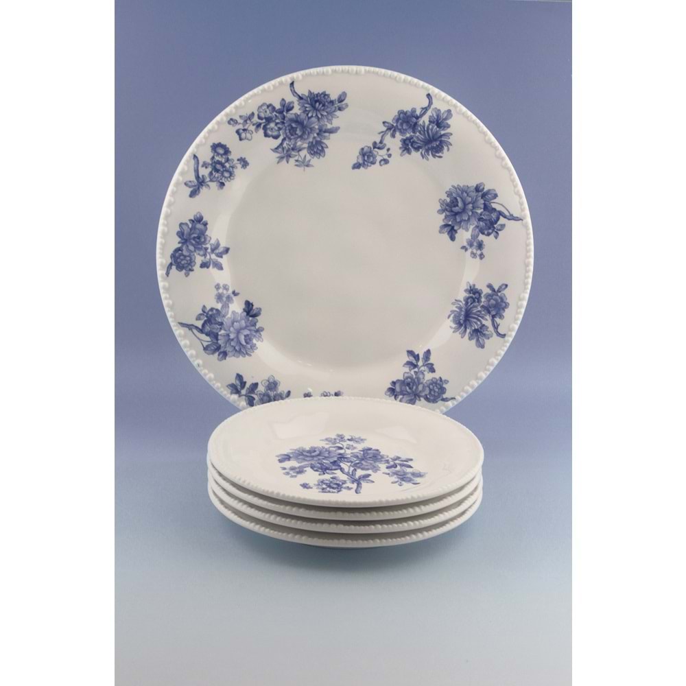 İnci serisi blue blanc 5 parça porselen pasta takımı