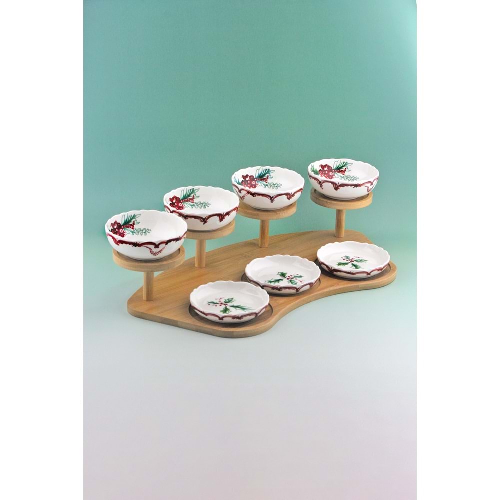 Winterberry ahşap standlı 7 li meze seti / çerezlik