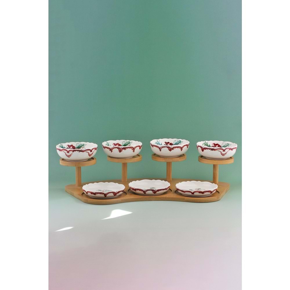 Winterberry ahşap standlı 7 li meze seti / çerezlik