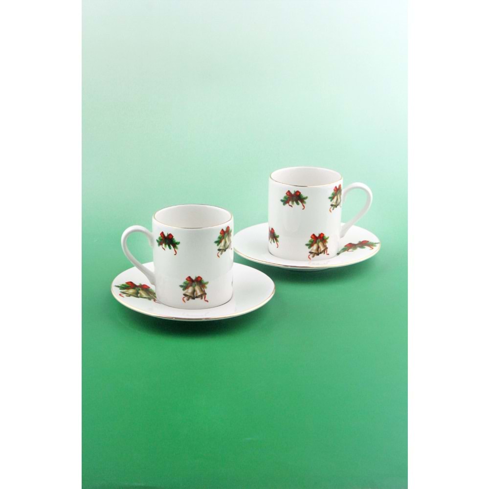 Christmas bells altın yaldızlı 2 kişilik çay/duble kahve fincan takımı