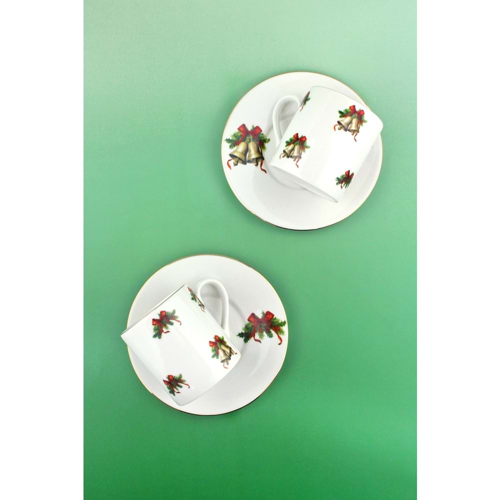 Christmas bells altın yaldızlı 2 kişilik çay/duble kahve fincan takımı