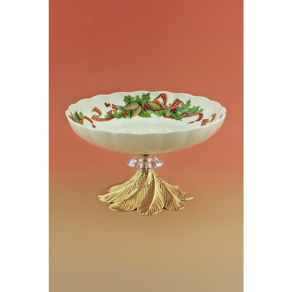 Christmas cones gold metal ayaklı tabak