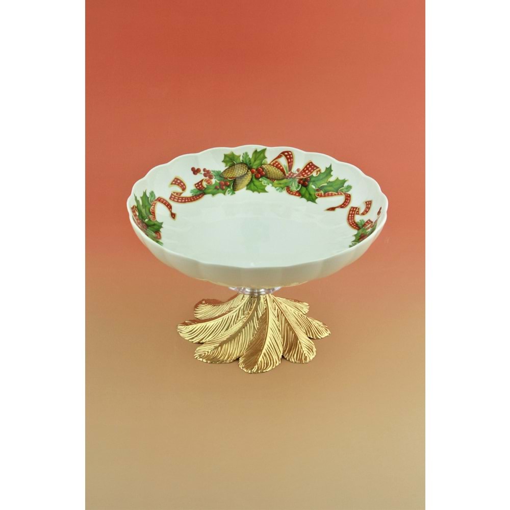 Christmas cones gold metal ayaklı tabak