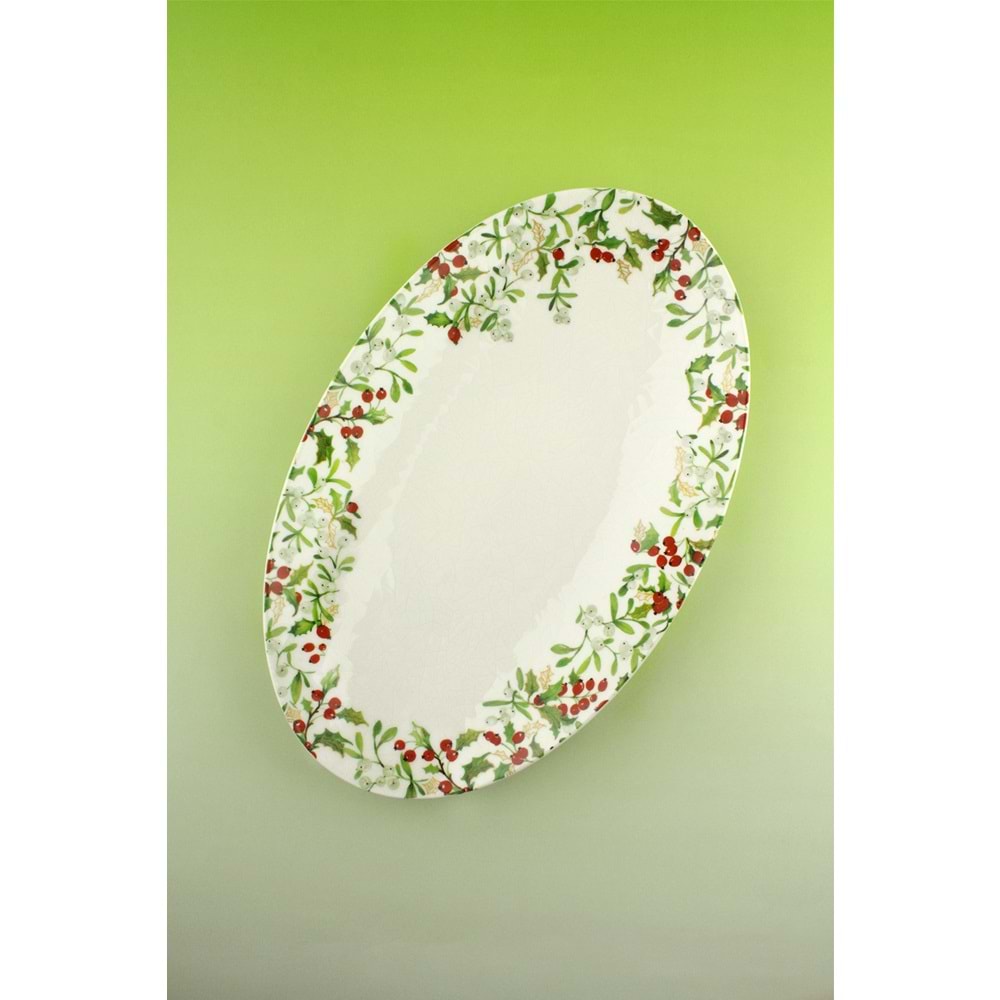 Holly berries büyük boy porselen kayık tabak