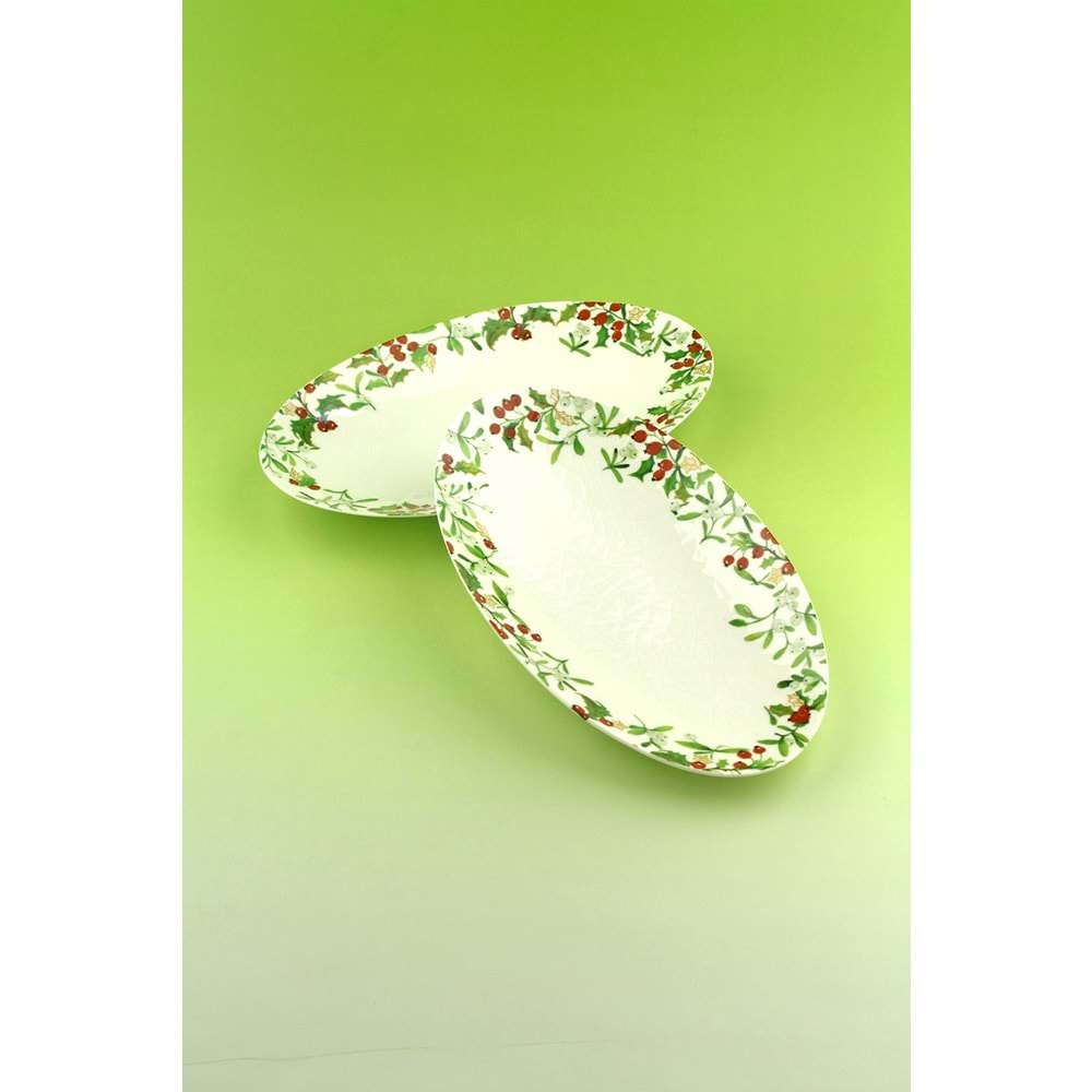 Holly berries 2 adet porselen kayık tabak