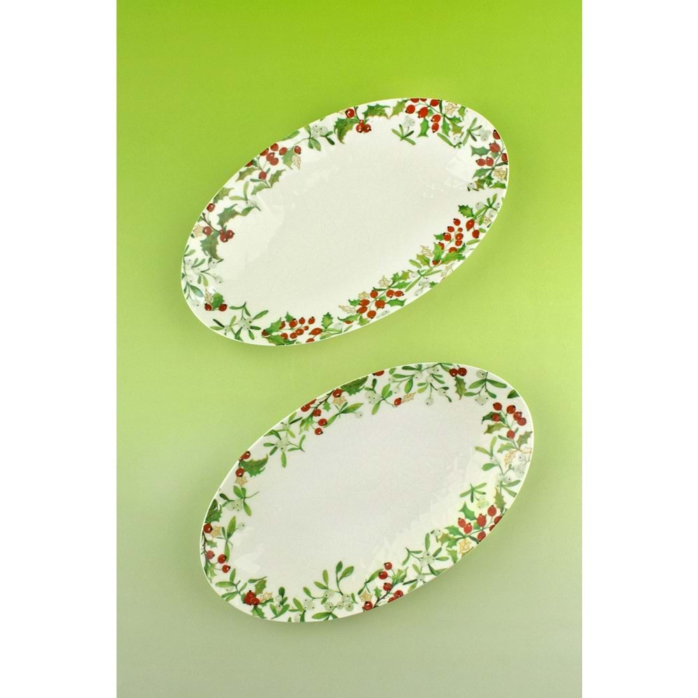 Holly berries 2 adet porselen kayık tabak
