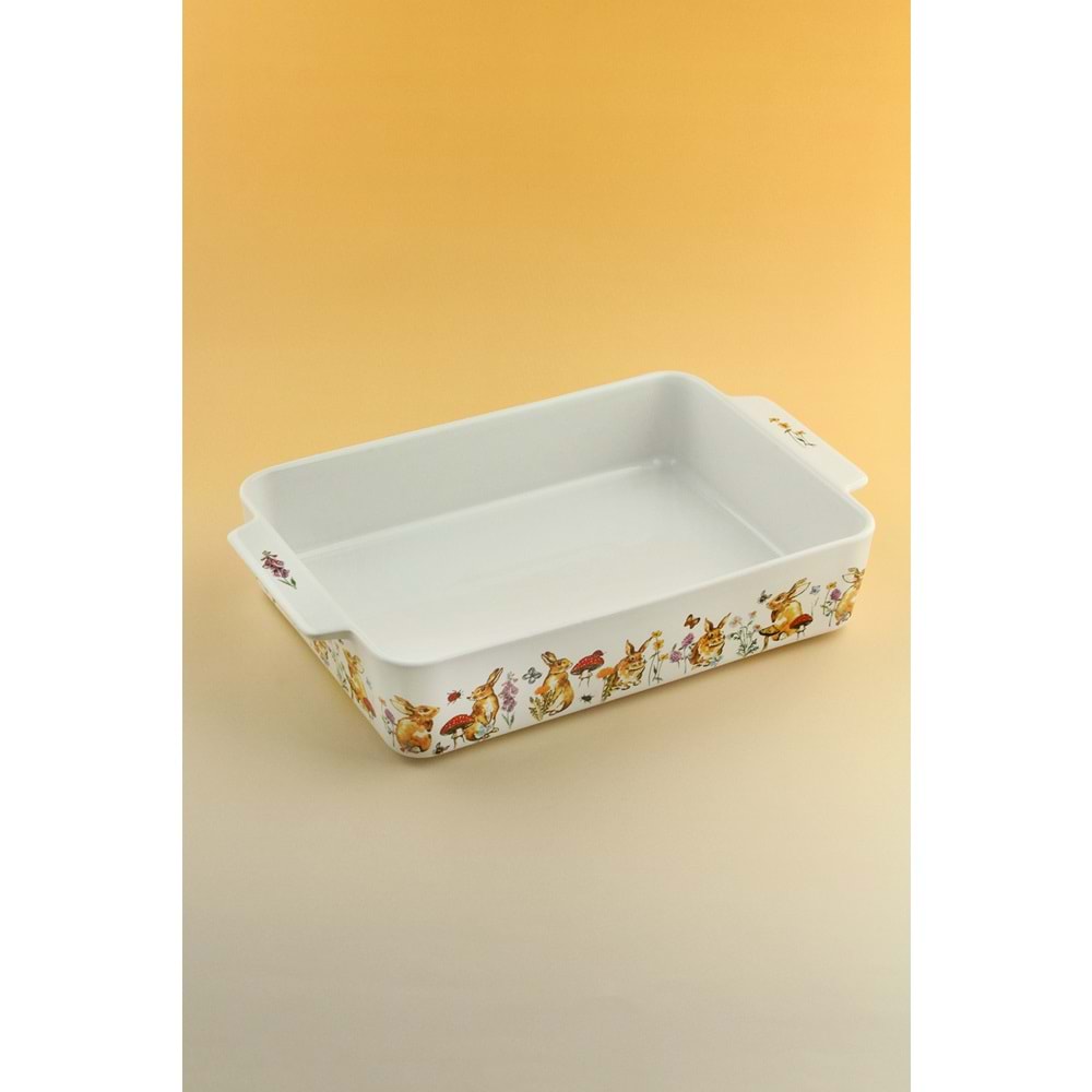 Tavşan dikdörtgen porselen tepsi