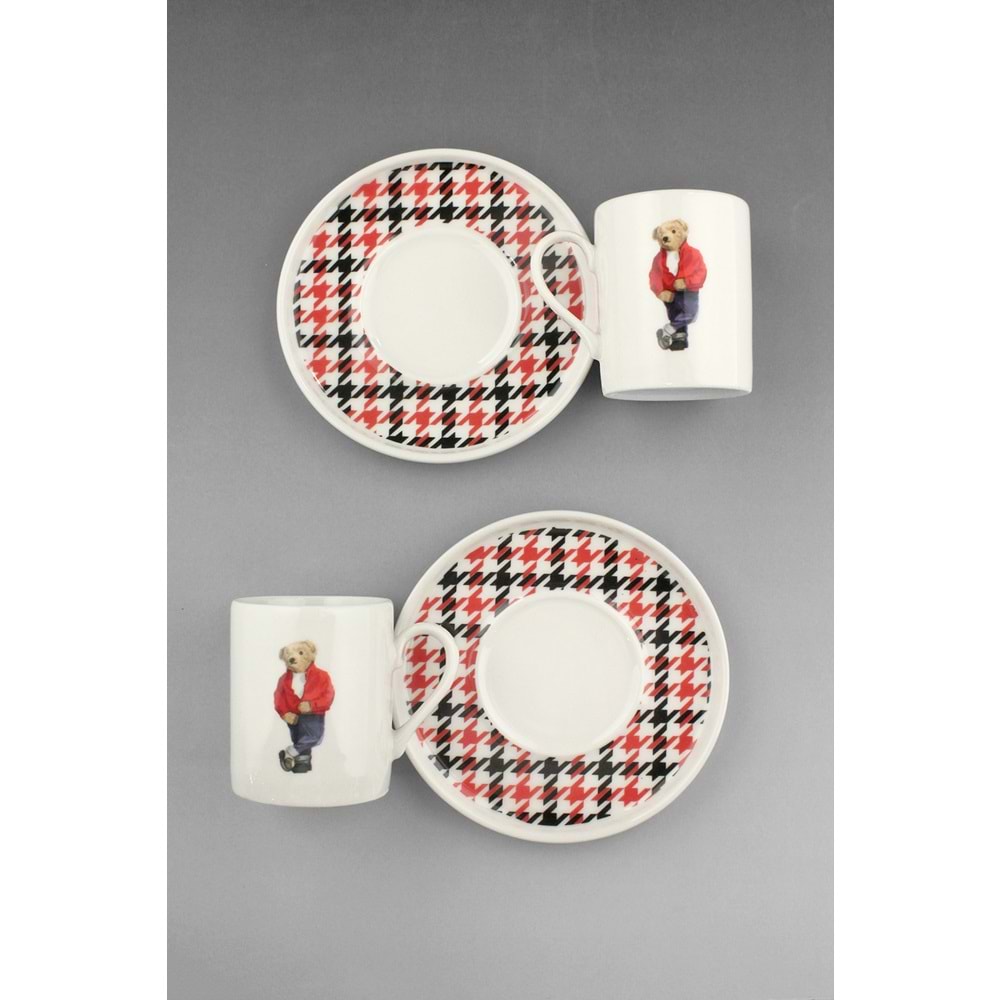 Teddy bear jeans iki kişilik porselen kahve fincan takımı