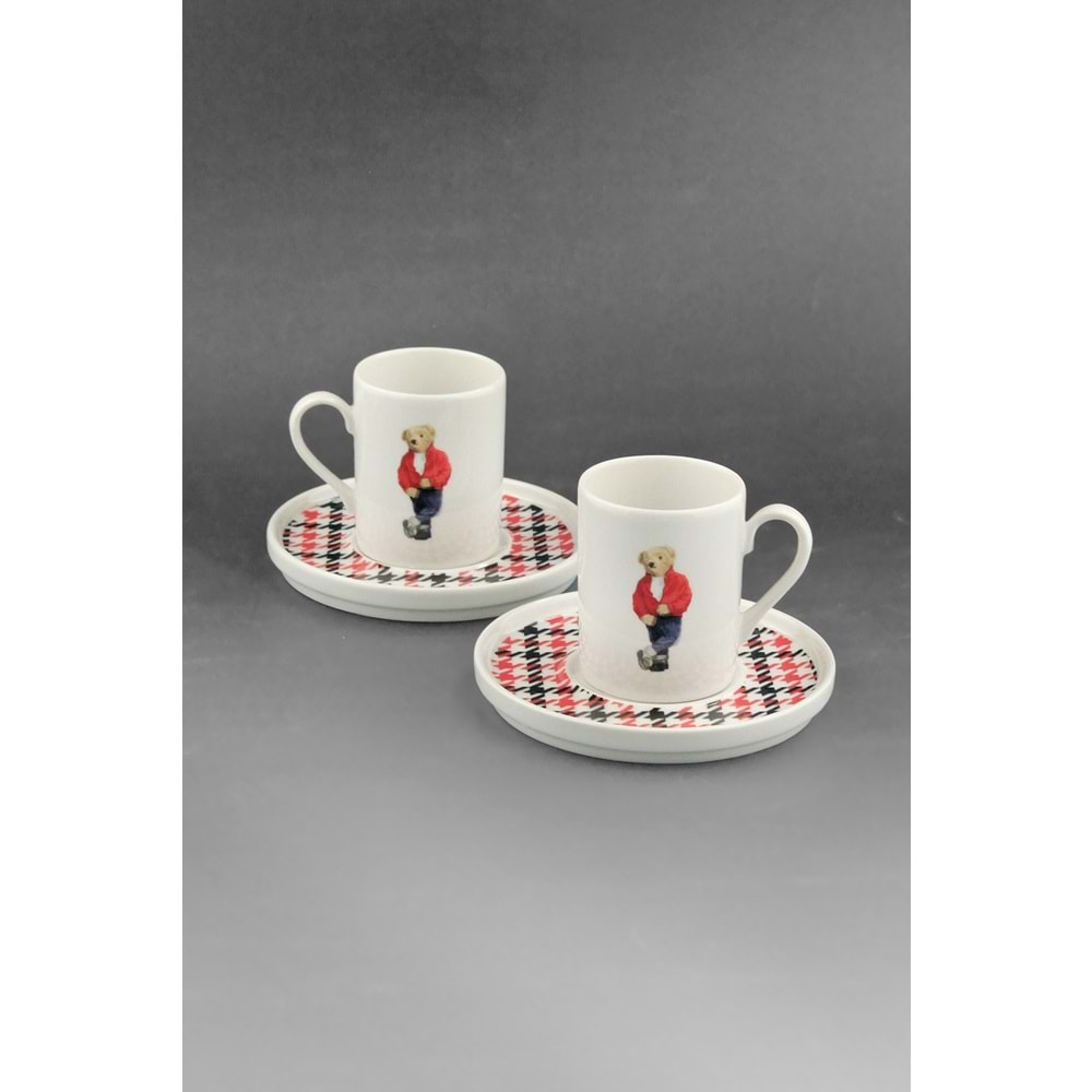 Teddy bear jeans iki kişilik porselen kahve fincan takımı