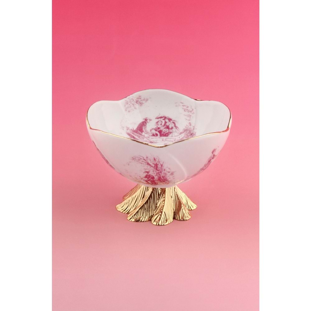 Gül kurusu İngiliz metal ayaklı porselen kase