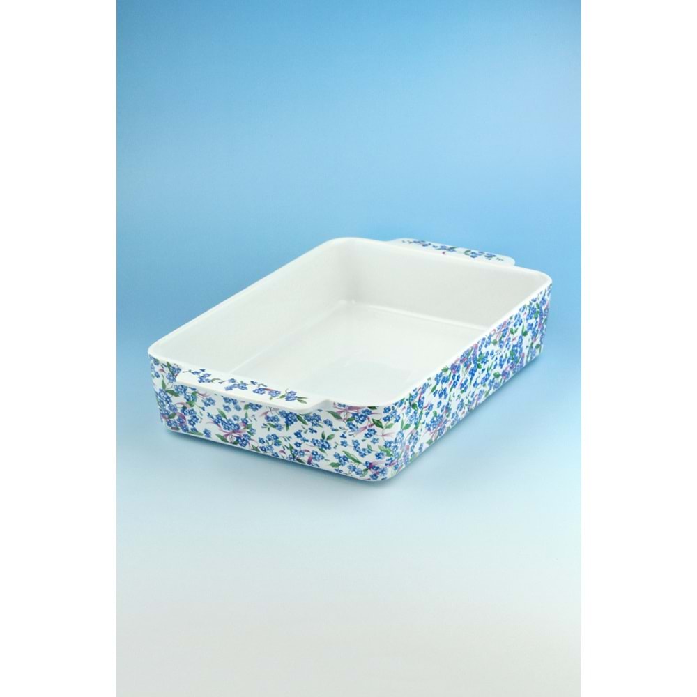 Mavi mine dikdörtgen porselen fırın kabı