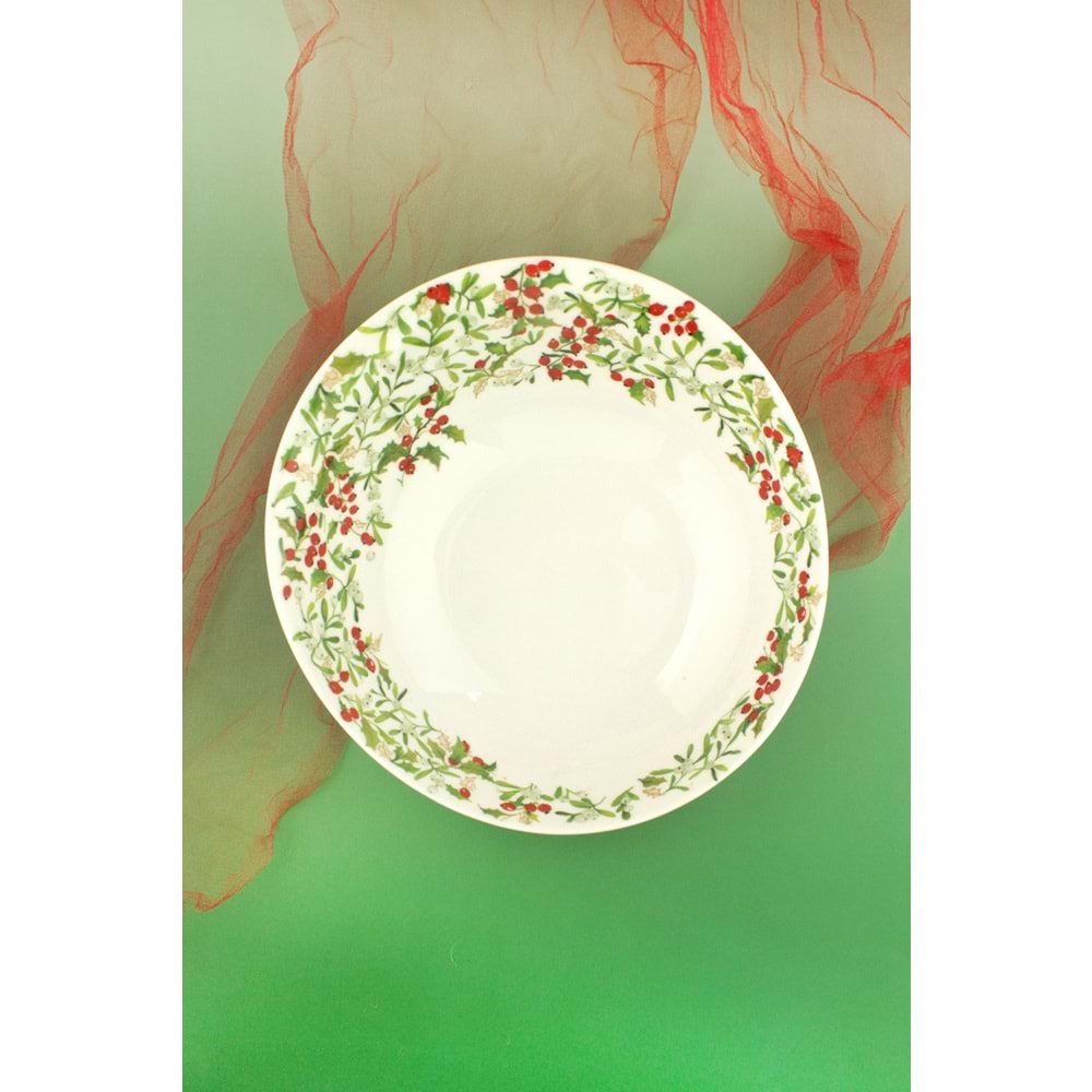 Holly berries büyük boy porselen salata kasesi