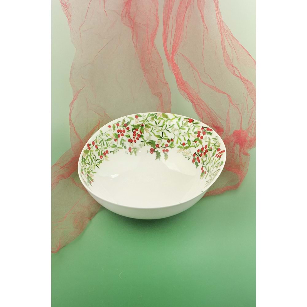 Holly berries büyük boy porselen salata kasesi