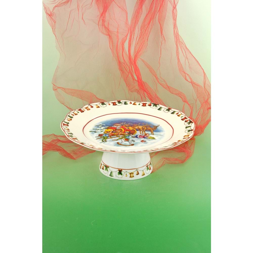 X'mas blue porselen ayaklı tabak