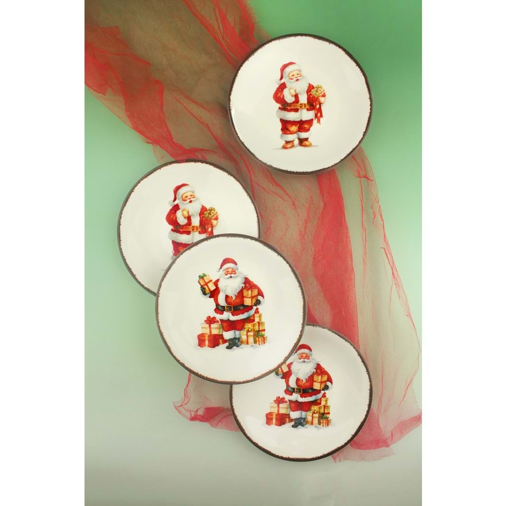 Santa joy 4 parça akıtma porselen pasta tabağı