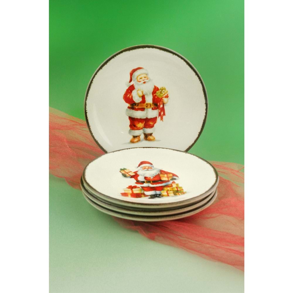 Santa joy 4 parça akıtma porselen pasta tabağı