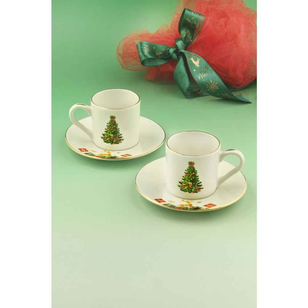 Christmas tree altın yaldızlı iki kişilik kahve fincan takımı