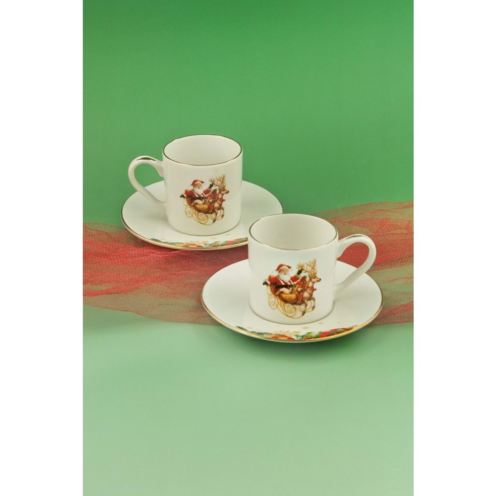 Christmas reindeer altın yaldızlı iki kişilik kahve fincan takımı