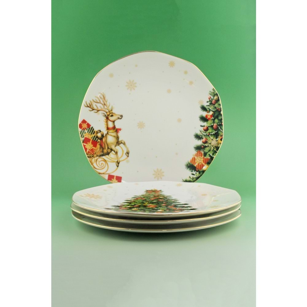 New christmas 4 parça altın yaldızlı porselen servis tabağı