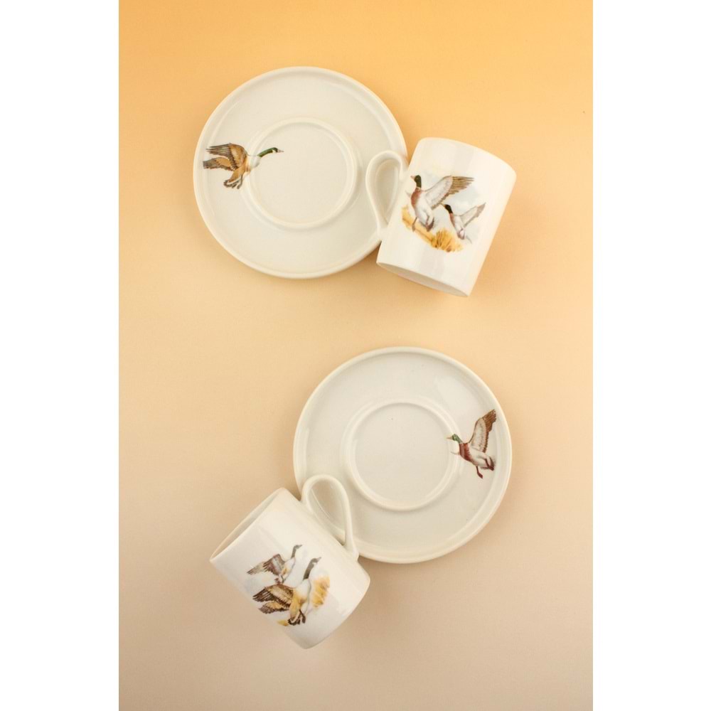 Su kuşları iki kişilik porselen kahve fincan takımı