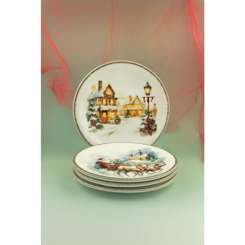 Retro Merry X'mas 4 parça porselen pasta tabağı